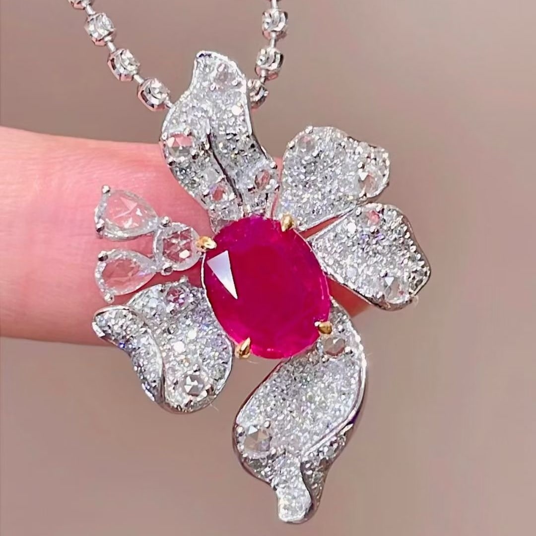 14k Gold 1.38 Ct Natural Ruby & Diamond Pendant( Without Chain ) (1 of 7)