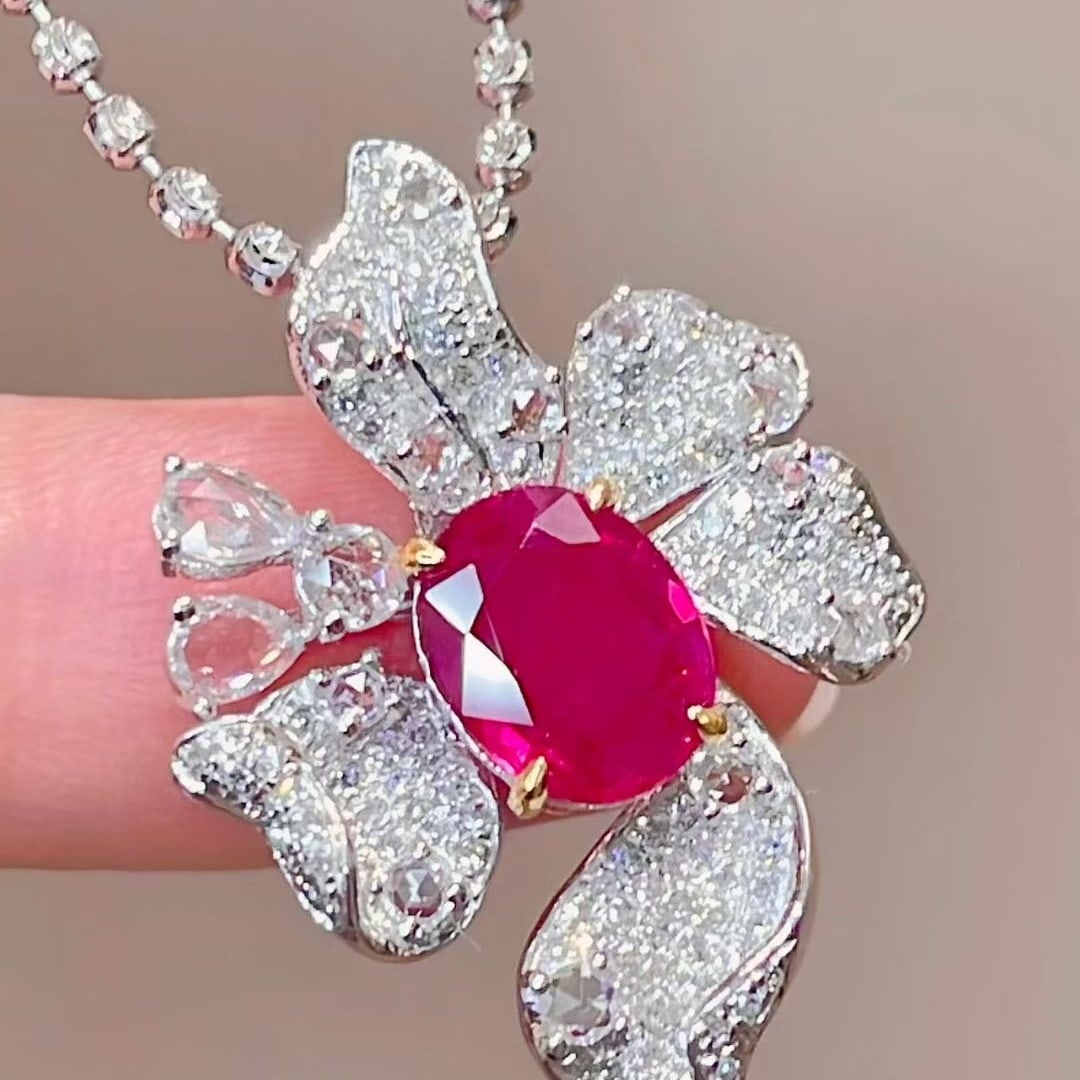 14k Gold 1.38 Ct Natural Ruby & Diamond Pendant( Without Chain ) - 3