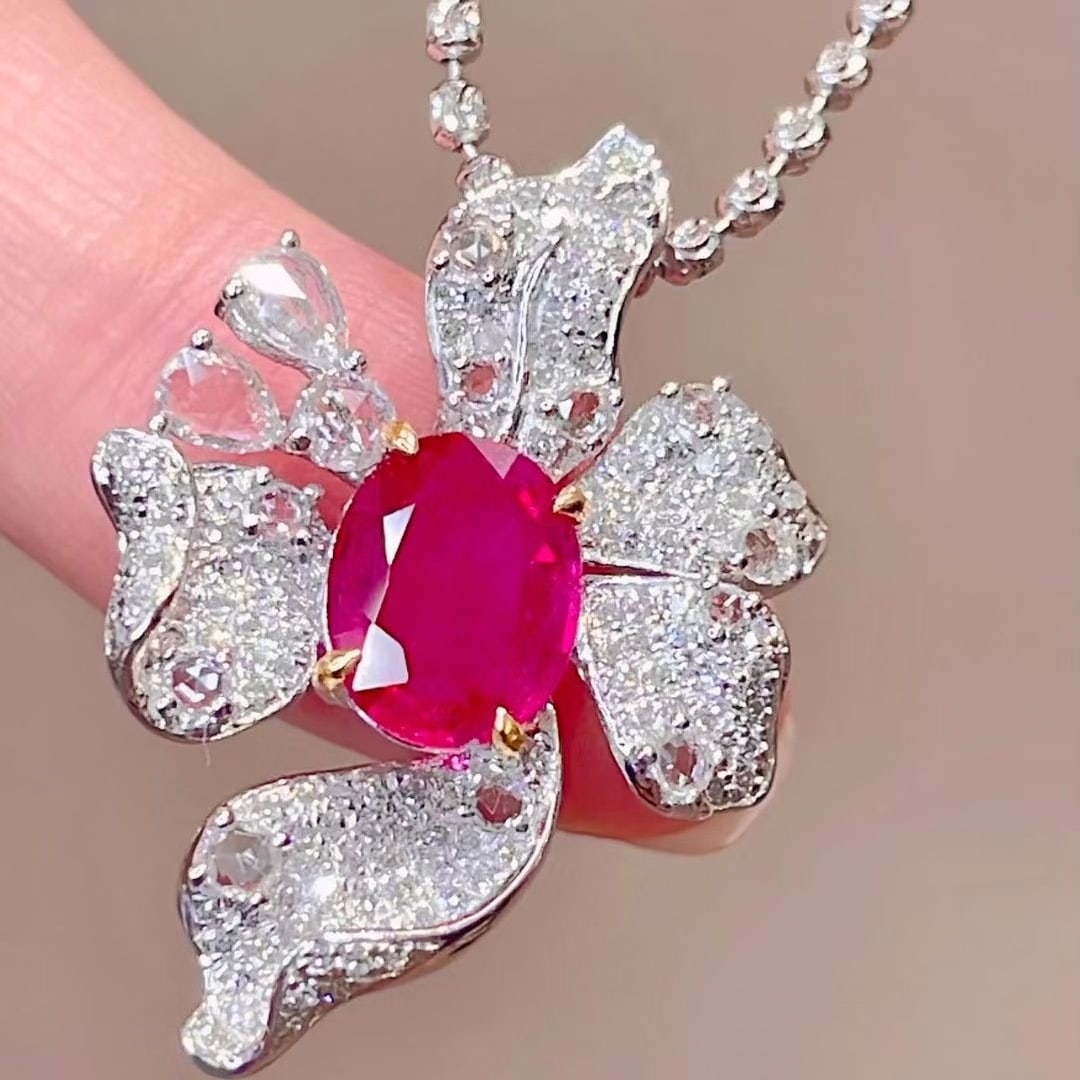 14k Gold 1.38 Ct Natural Ruby & Diamond Pendant( Without Chain ) - 4