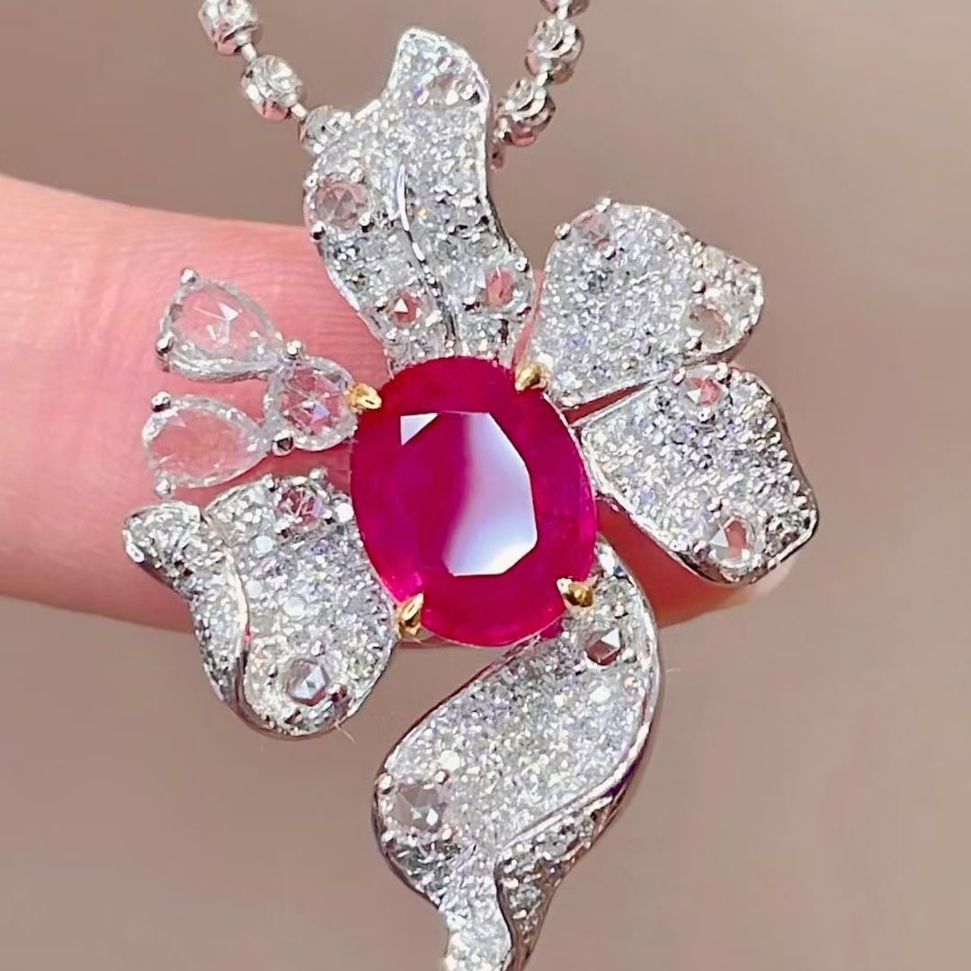 14k Gold 1.38 Ct Natural Ruby & Diamond Pendant( Without Chain ) - 5