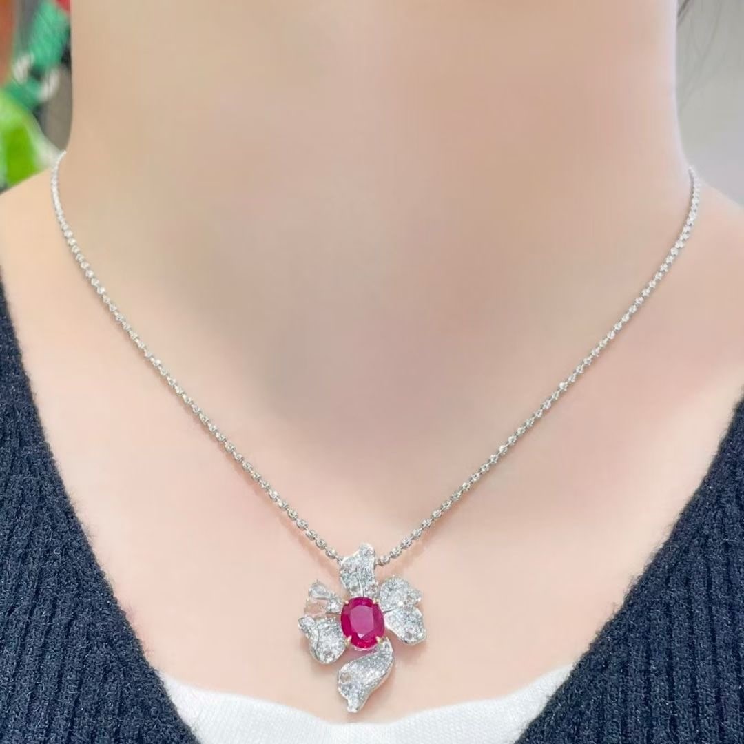 14k Gold 1.38 Ct Natural Ruby & Diamond Pendant( Without Chain ) - 6