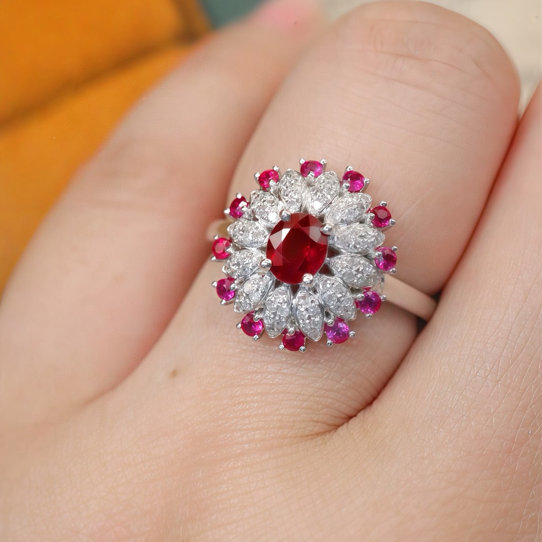 14k Gold 0.74 Ctw Vivid Red Natural Ruby & Diamond Ring - 6