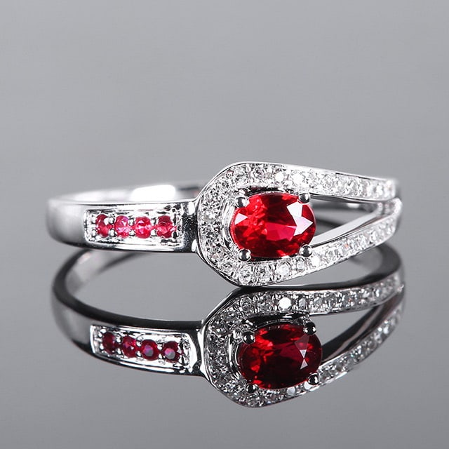 14k Gold 0.47 Ctw Vivid Red Natural Ruby & Diamond Ring - 4