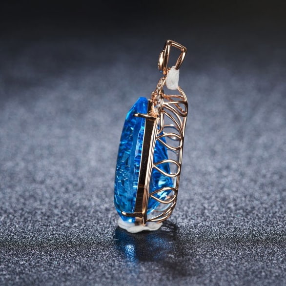 14k Gold 24 Ct Natural Topaz & Diamond Pendant( Without Chain ) - 4