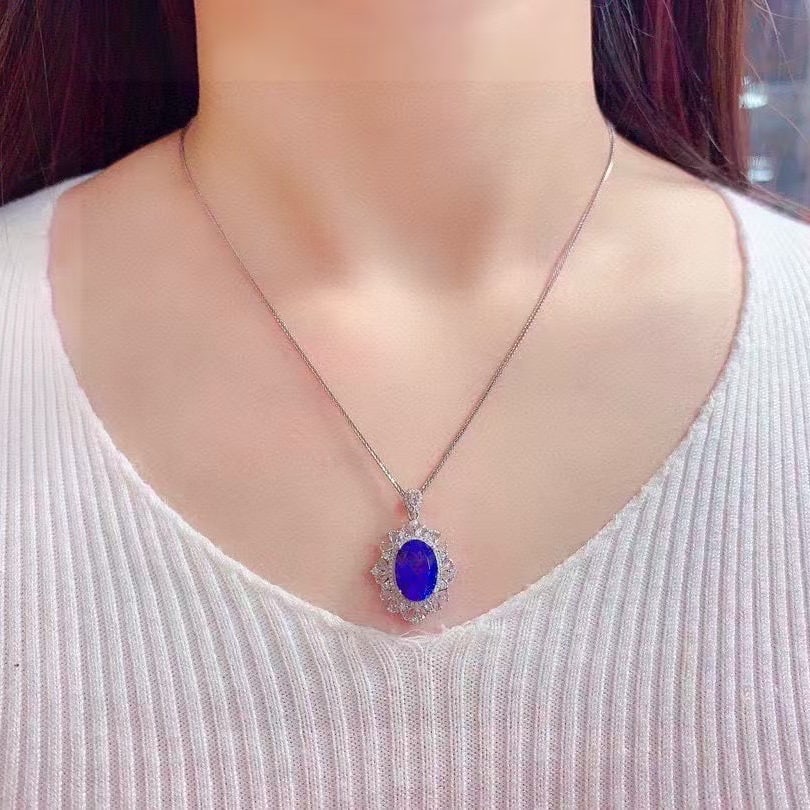 14k Gold 5 Ct Natural Tanzanite & Diamond Pendant( Without Chain ) - 6