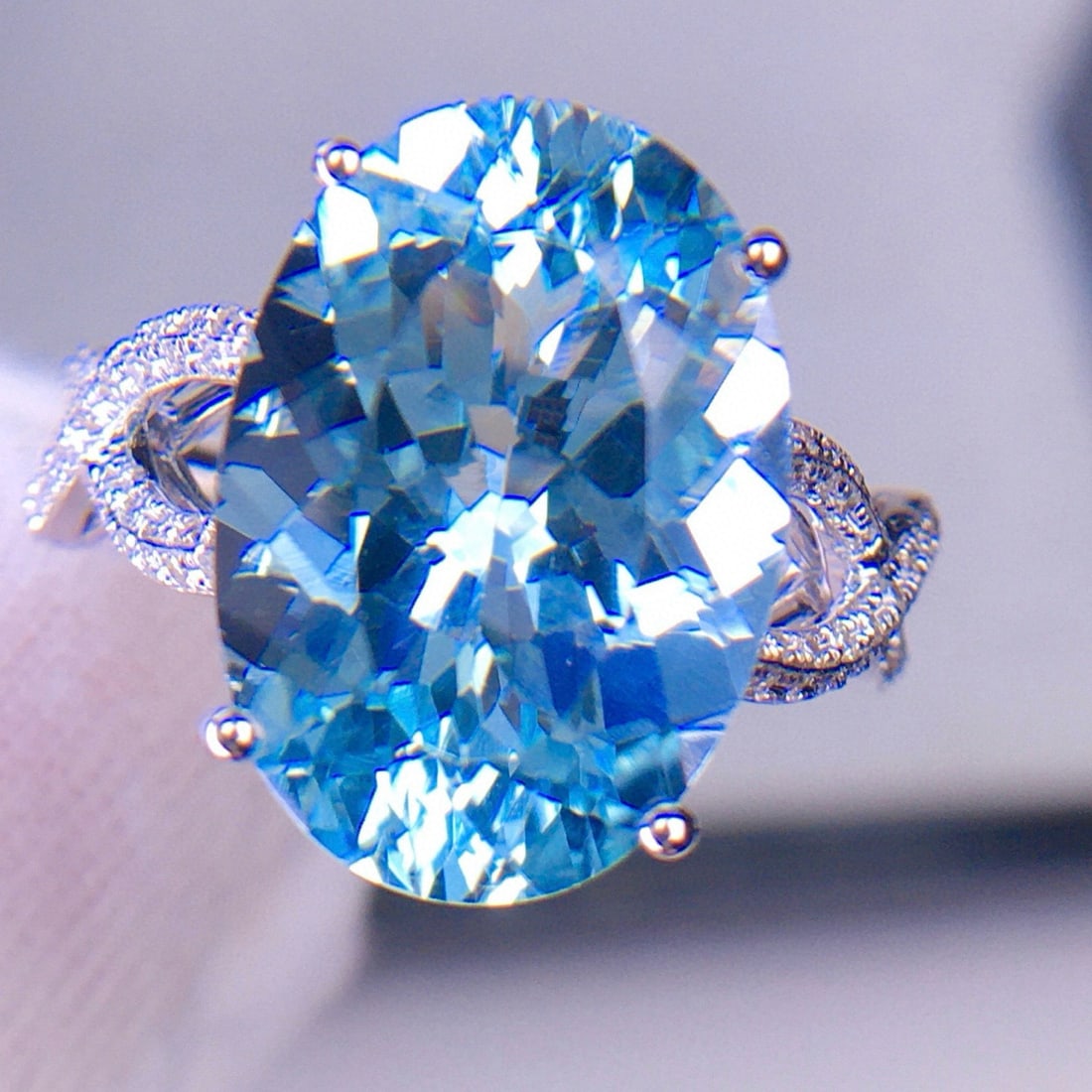 14k Gold 6.82 Ct Natural Aquamarine & Diamond Ring - 5