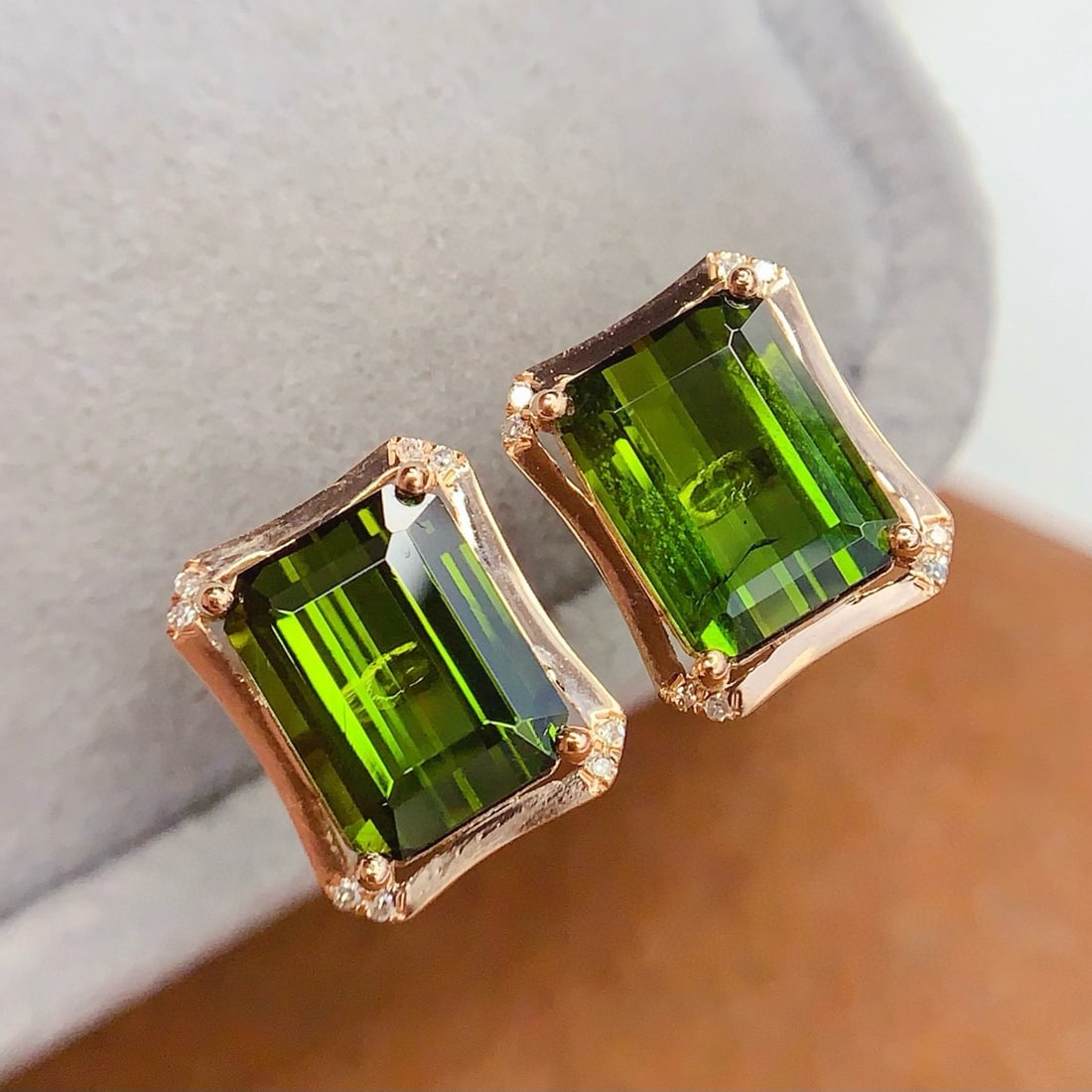 14k Gold 3.95 Ct Natural Tourmaline & Diamond Earrings - 2