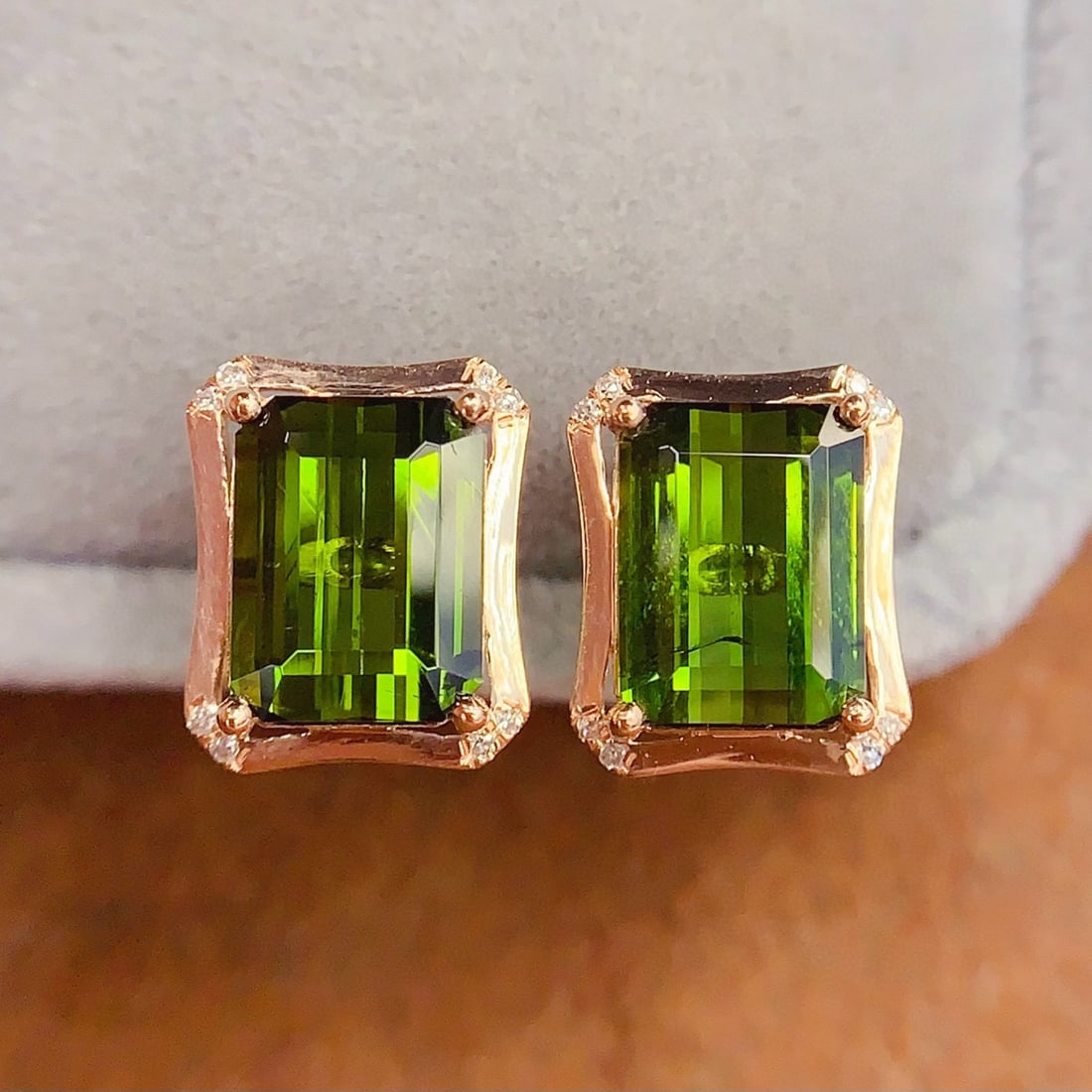 14k Gold 3.95 Ct Natural Tourmaline & Diamond Earrings - 3
