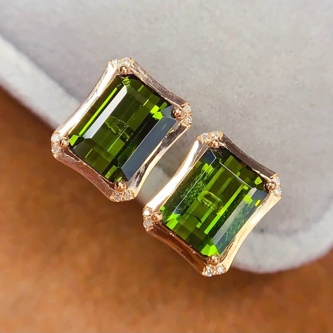 14k Gold 3.95 Ct Natural Tourmaline & Diamond Earrings - 5