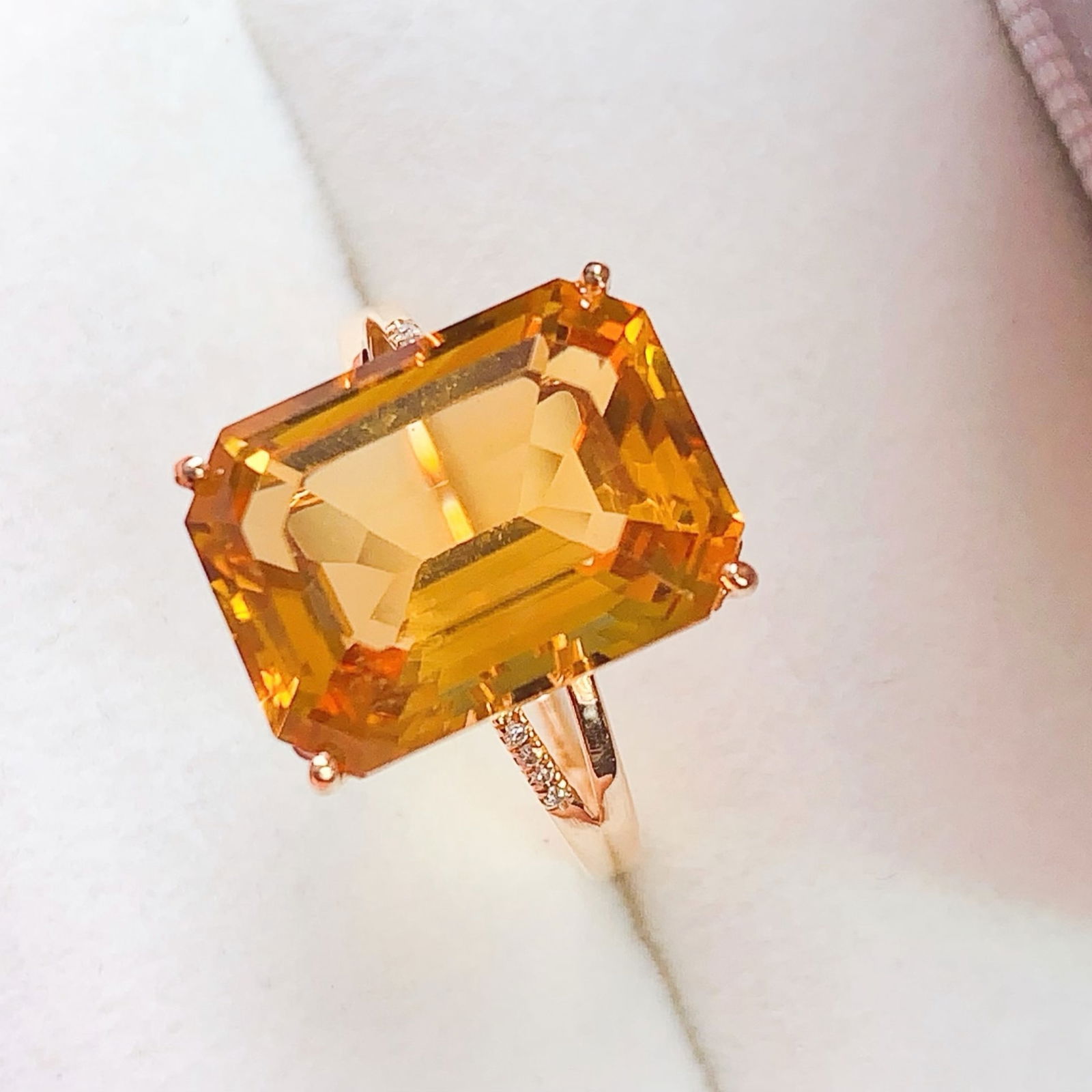 14k Gold 6.78 Ctw Natural Citrine & Diamond Ring - 4