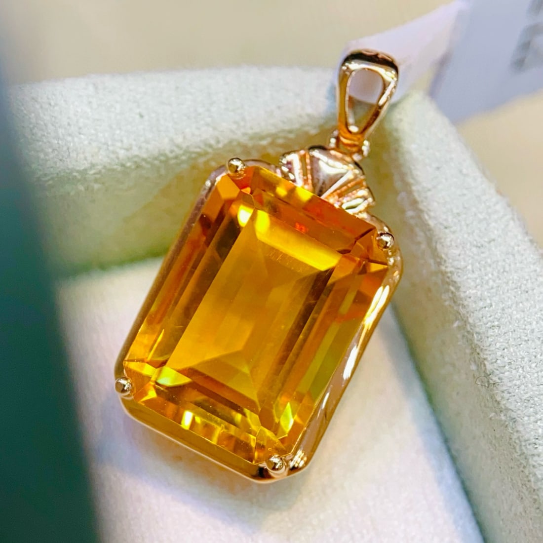 14k Gold 7.7 Ct Natural Citrine Pendant( Without Chain ) - 4