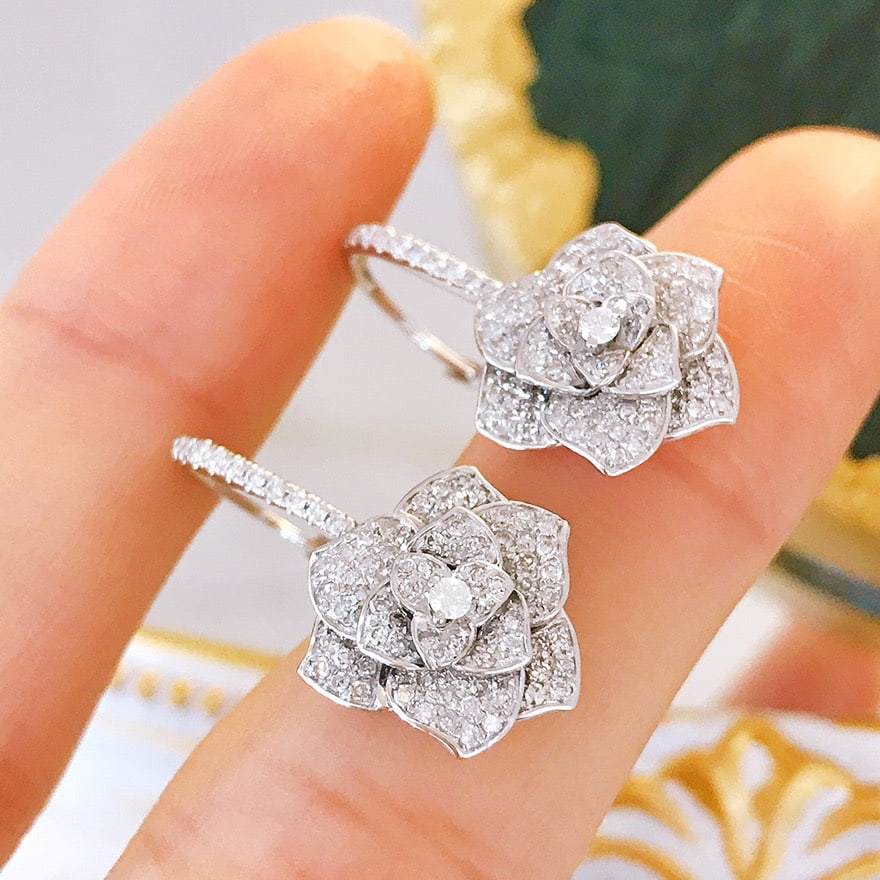 14k Gold 0.8 Ct Natural H Diamond & Flowers Earrings - 2