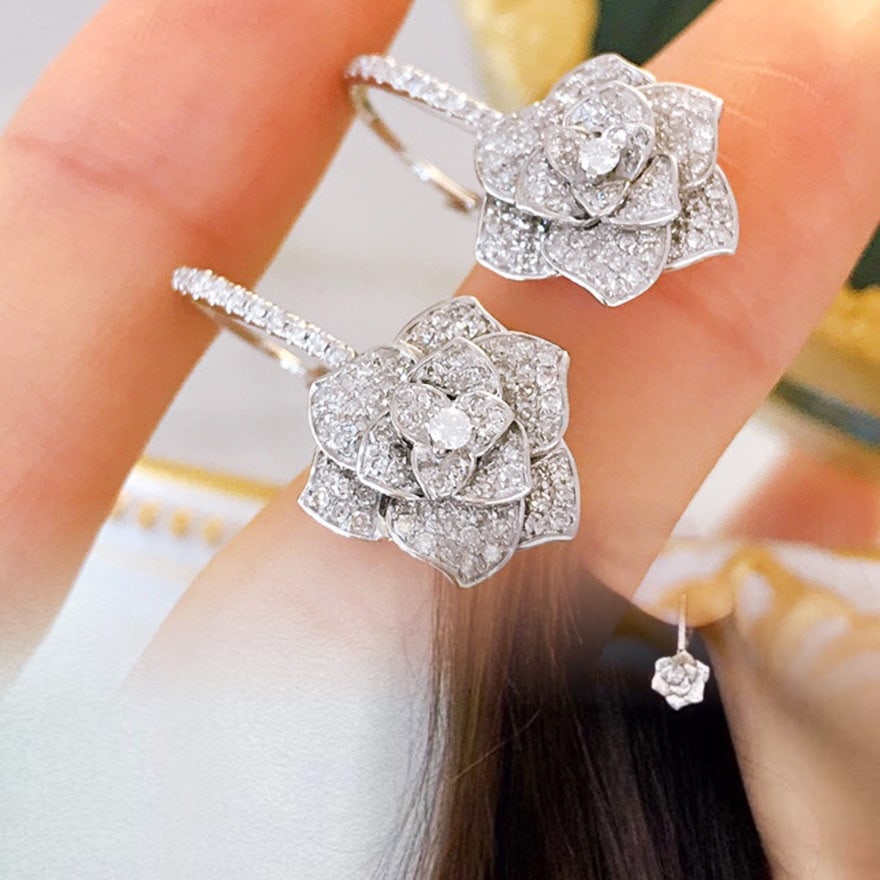 14k Gold 0.8 Ct Natural H Diamond & Flowers Earrings - 3