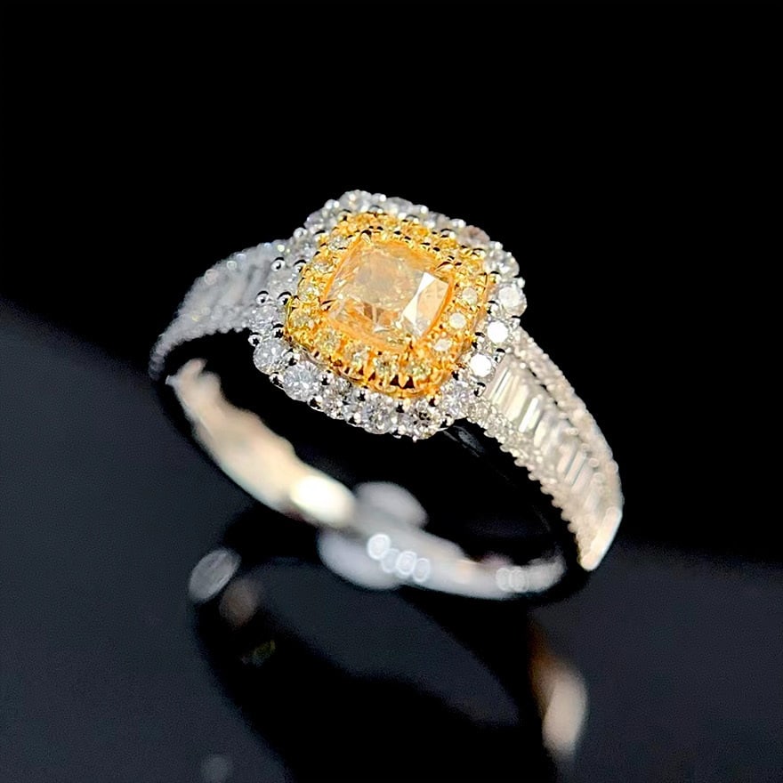 14k Gold 1.20 Ctw Natural Yellow Diamond & Diamond Ring - 2