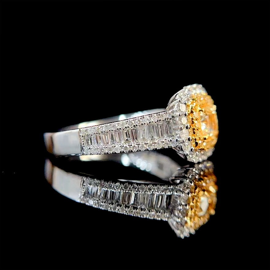 14k Gold 1.20 Ctw Natural Yellow Diamond & Diamond Ring - 4