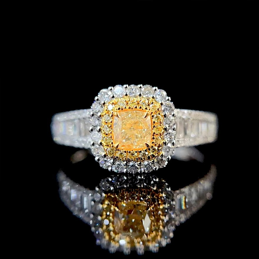 14k Gold 1.20 Ctw Natural Yellow Diamond & Diamond Ring - 5