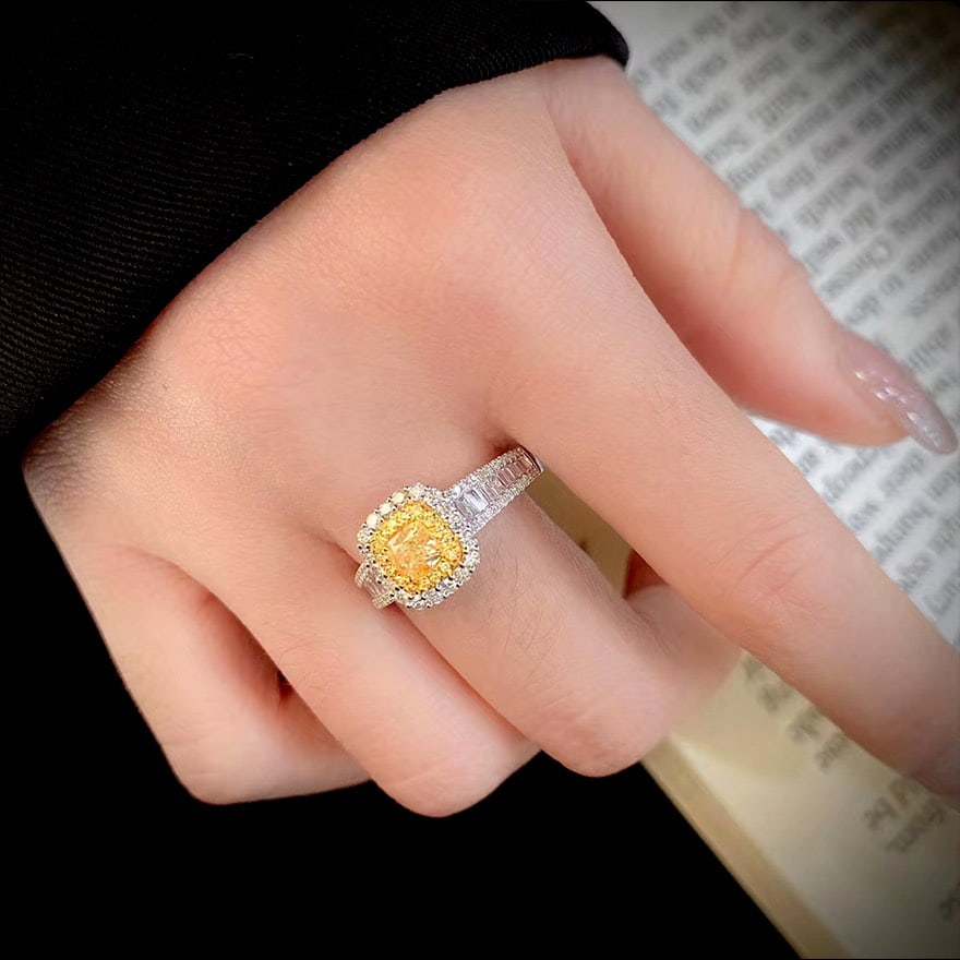 14k Gold 1.20 Ctw Natural Yellow Diamond & Diamond Ring - 6