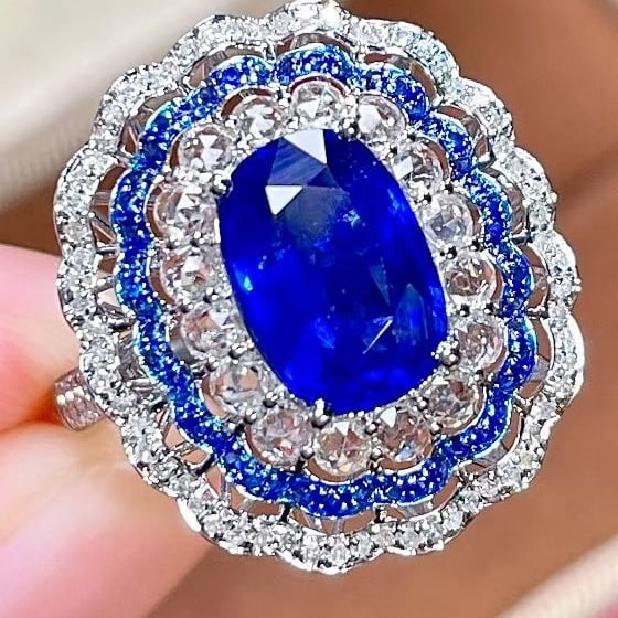 14k Gold 3.11 Ctw Vivid Blue Natural Sapphire & Sapphire Ring - 2