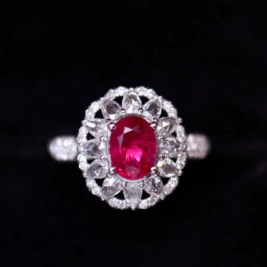14k Gold 1 Ct Natural Ruby & Diamond Ring: Ref:231087236 // gold content:14k gold // ring size:7. 25 us // // main gemstone:ruby // shape:oval // carat weight:1ct // color:red // treatment:natural // // adjacent gemstone 2 : diamond // number