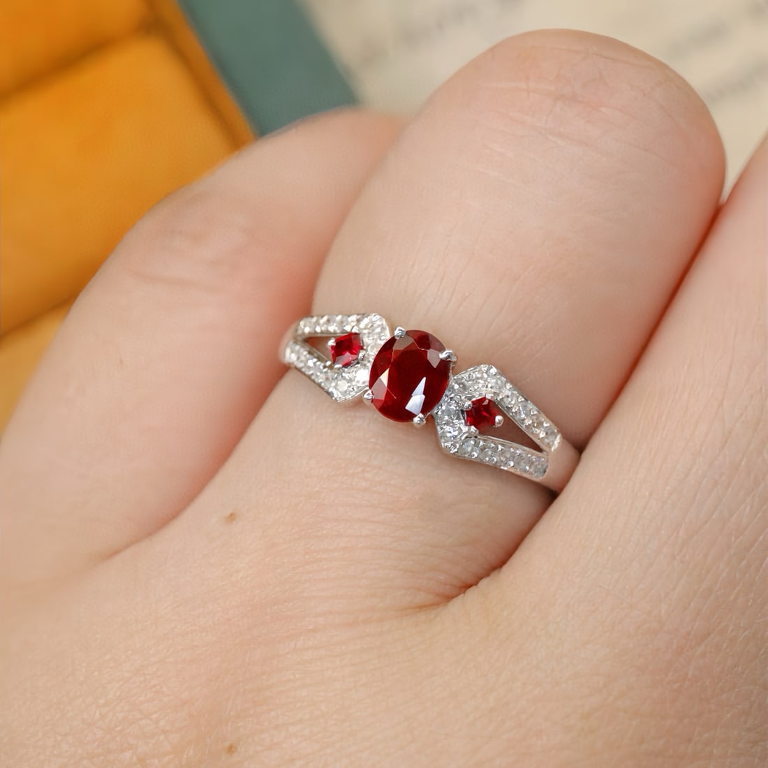 14k Gold 0.69 Ctw Vivid Red Natural Ruby & Diamond Ring - 6