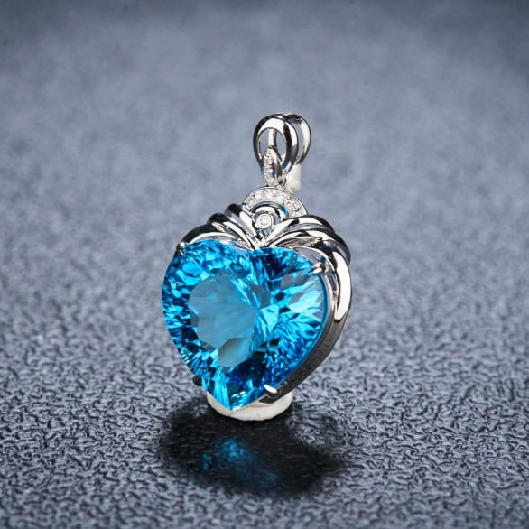 14k Gold 16.8 Ct Natural Topaz & Diamond Pendant( Without Chain ) - 3