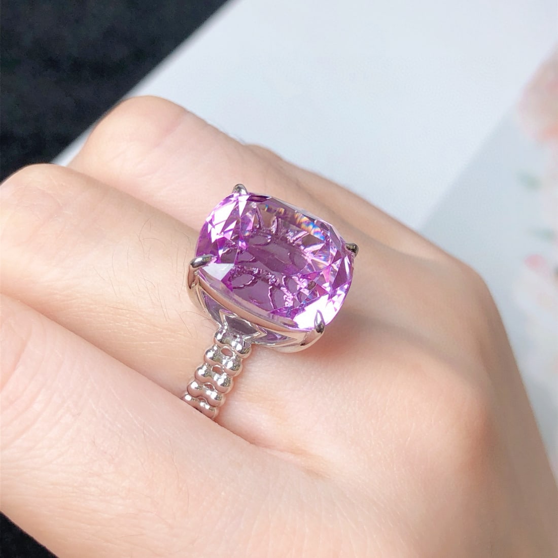 14k Gold 18.92 Ct Natural Kunzite Ring - 9
