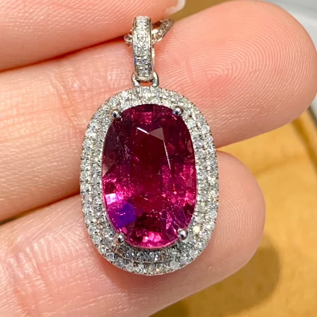 14k Gold 4.5 Ct Natural Tourmaline & Diamond Pendant( Without Chain ) - 3