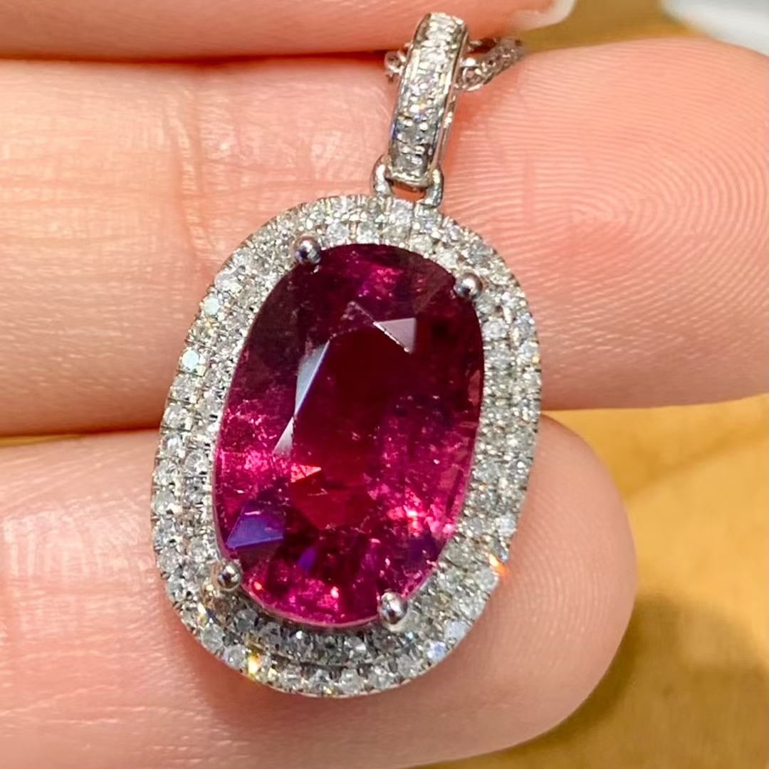 14k Gold 4.5 Ct Natural Tourmaline & Diamond Pendant( Without Chain ) - 4