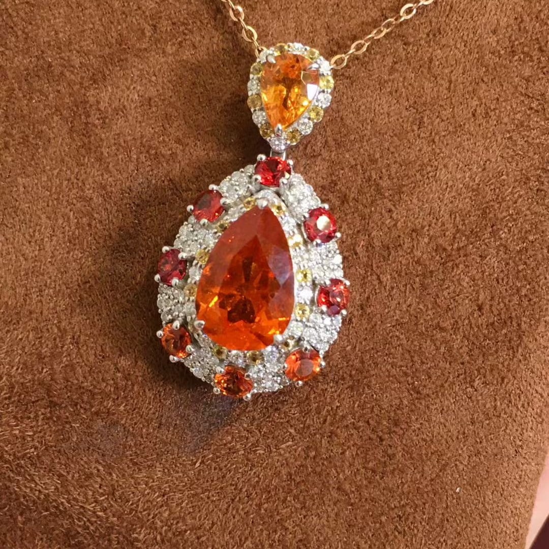 14k Gold 6.43 Ctw Natural Spessartine & Diamond Pendant( Without Chain ) - 2