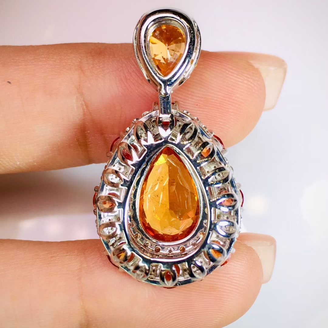14k Gold 6.43 Ctw Natural Spessartine & Diamond Pendant( Without Chain ) - 3