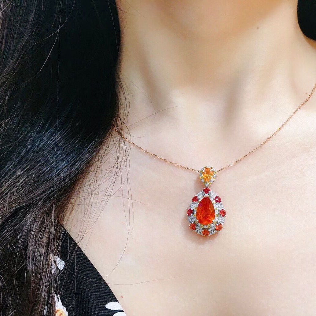 14k Gold 6.43 Ctw Natural Spessartine & Diamond Pendant( Without Chain ) - 4