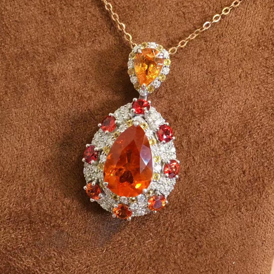 14k Gold 6.43 Ctw Natural Spessartine & Diamond Pendant( Without Chain ) - 5