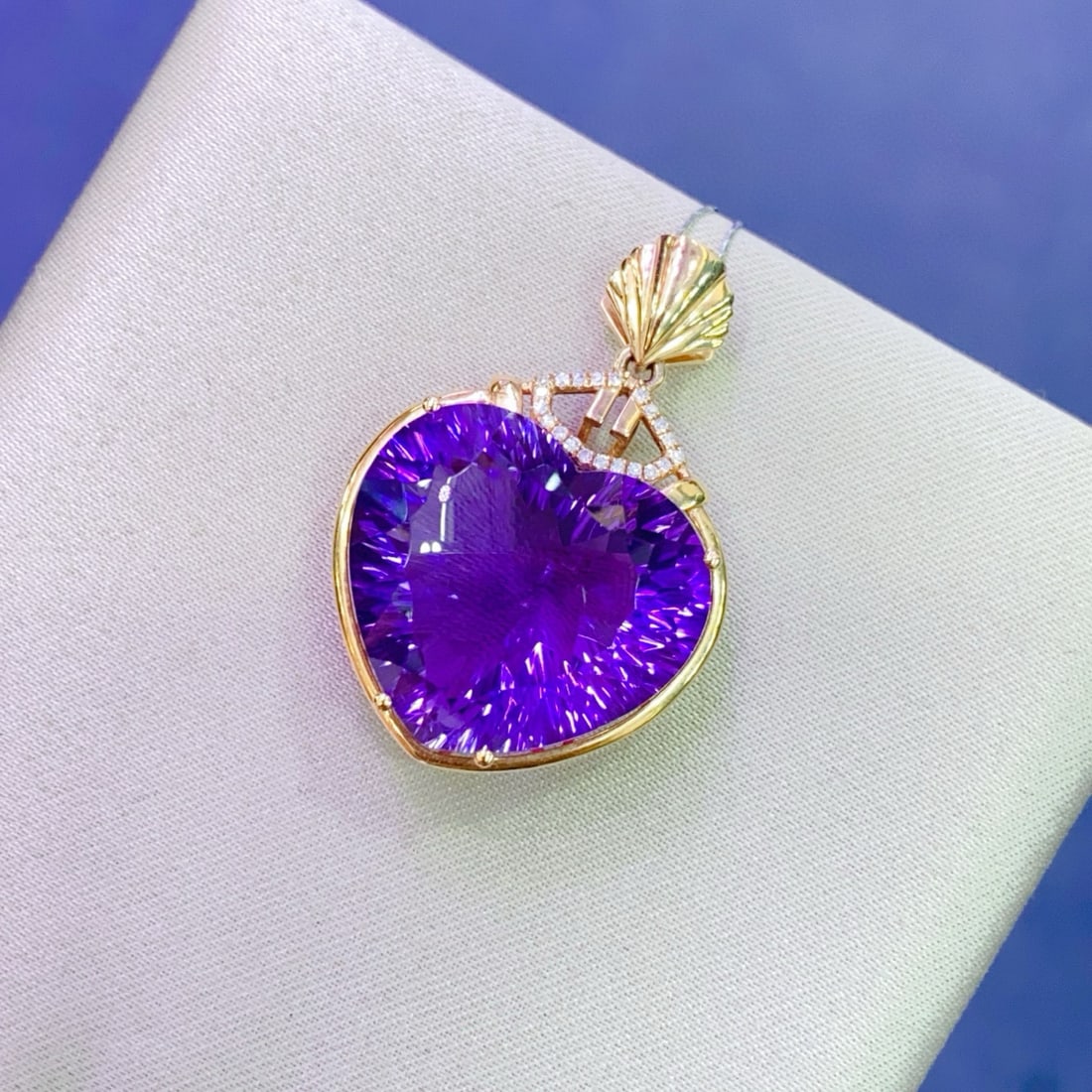 14k Gold 17.96 Ctw Natural Amethyst & Diamond Pendant( Without Chain ) - 2