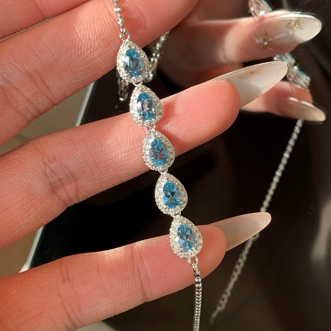 14k Gold 2.65 Ctw Natural Aquamarine & Diamond Bracelet - 7