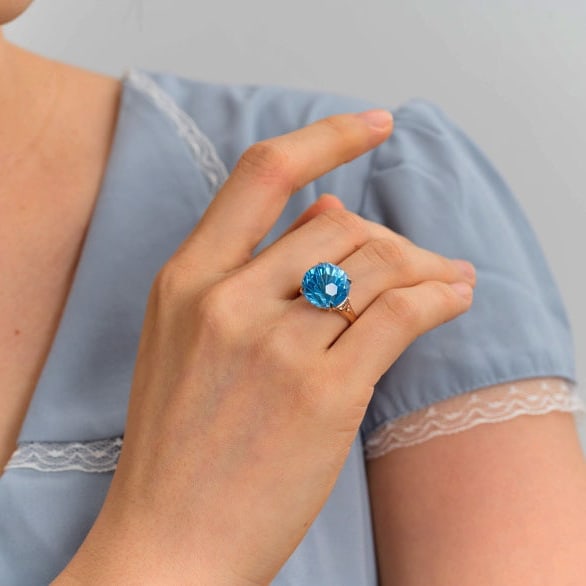 14k Gold 13.85 Ct Natural Topaz & Diamond Ring - 7