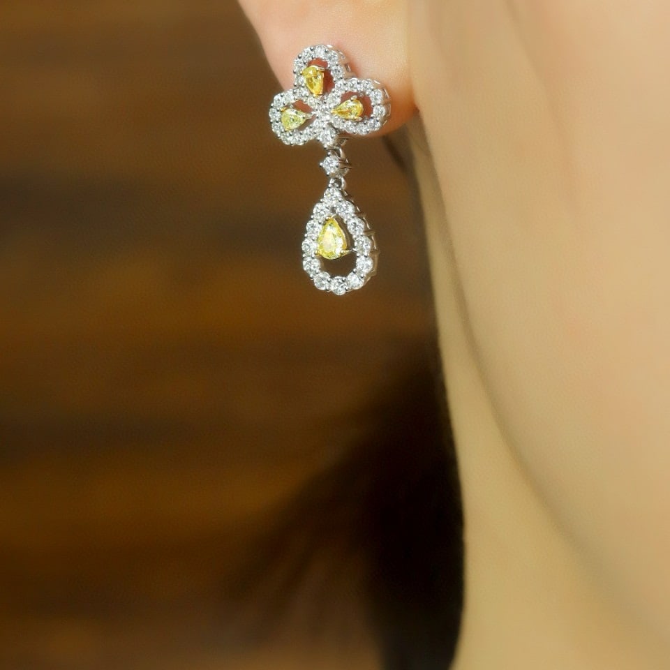 14k Gold 2.55 Ctw Natural Yellow Diamond & Diamond Earrings - 5