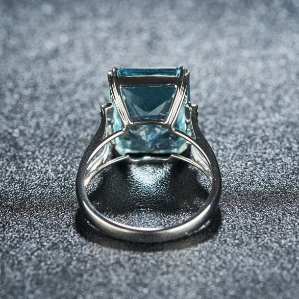 14k Gold 9.08 Ct Natural Aquamarine & Diamond Ring - 5