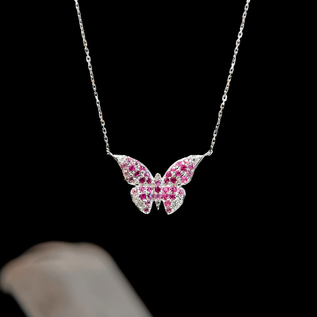 14k Gold 0.55 Ct Natural Sapphire & Butterfly Necklace: Ref:231088015 // gold content:14k gold // main gemstone:sapphire // shape:round // carat weight:0. 55ct // color:pink // treatment:natural // cut grade:g // Condition: NewLow Estimate: 1700High