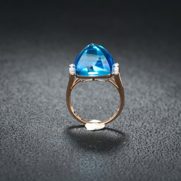 14k Gold 18.26 Ct Natural Topaz & Diamond Ring - 6