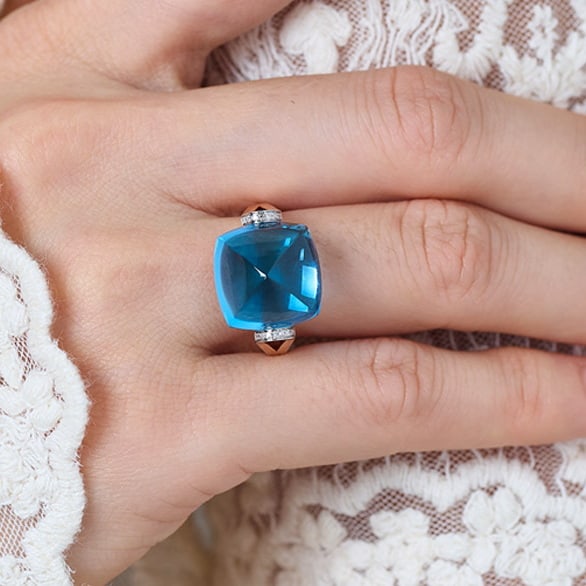 14k Gold 18.26 Ct Natural Topaz & Diamond Ring - 7