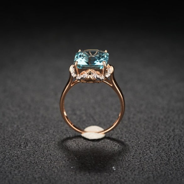 14k Gold 5.72 Ct Natural Aquamarine & Diamond Ring - 6