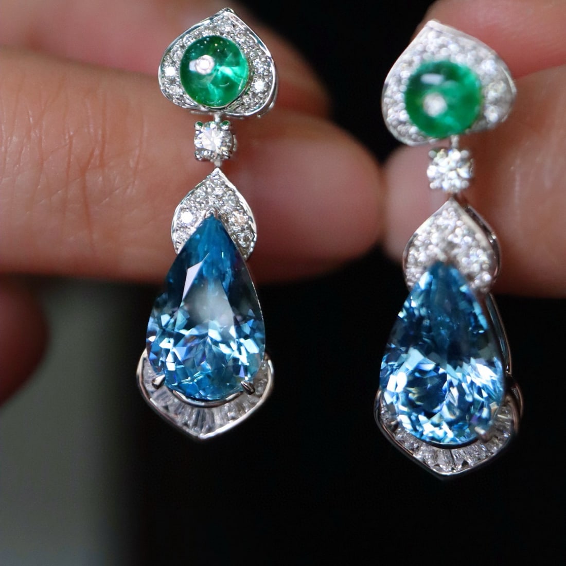 14k Gold 4.43 Ctw Natural Aquamarine & Diamond Earrings - 2