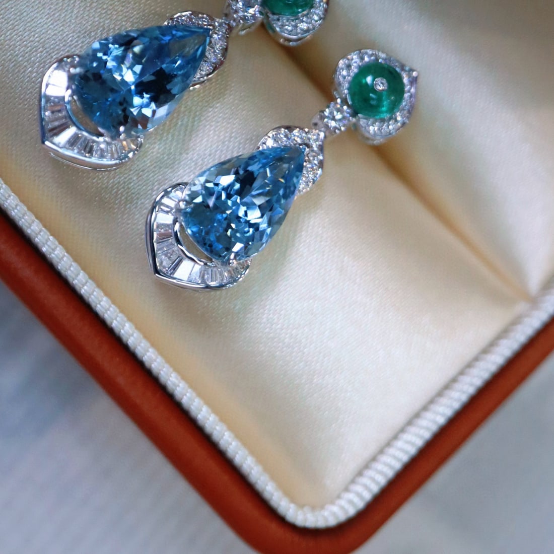 14k Gold 4.43 Ctw Natural Aquamarine & Diamond Earrings - 3