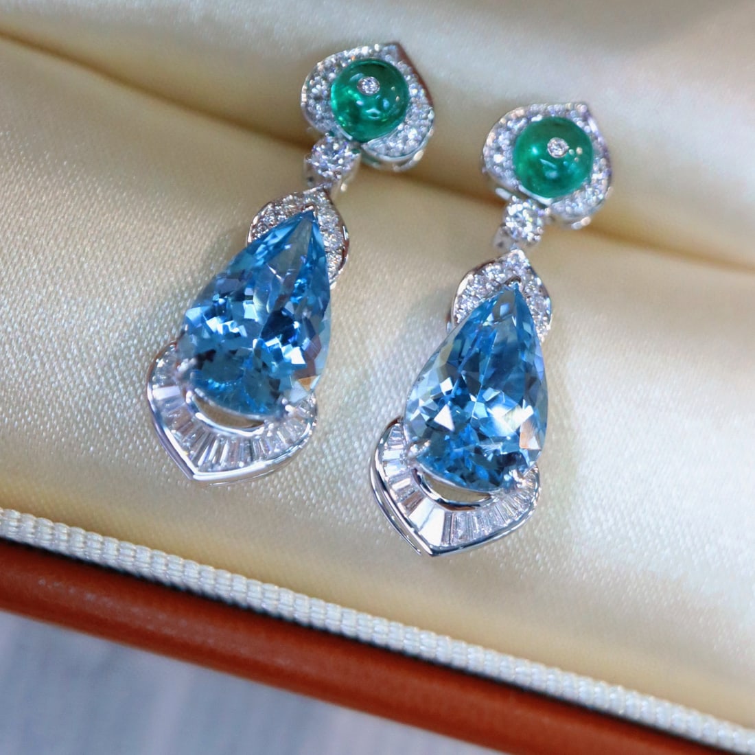 14k Gold 4.43 Ctw Natural Aquamarine & Diamond Earrings - 4