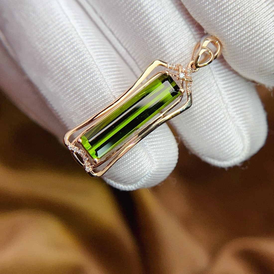 14k Gold 4.68 Ct Natural Tourmaline & Diamond Pendant( Without Chain ) - 4