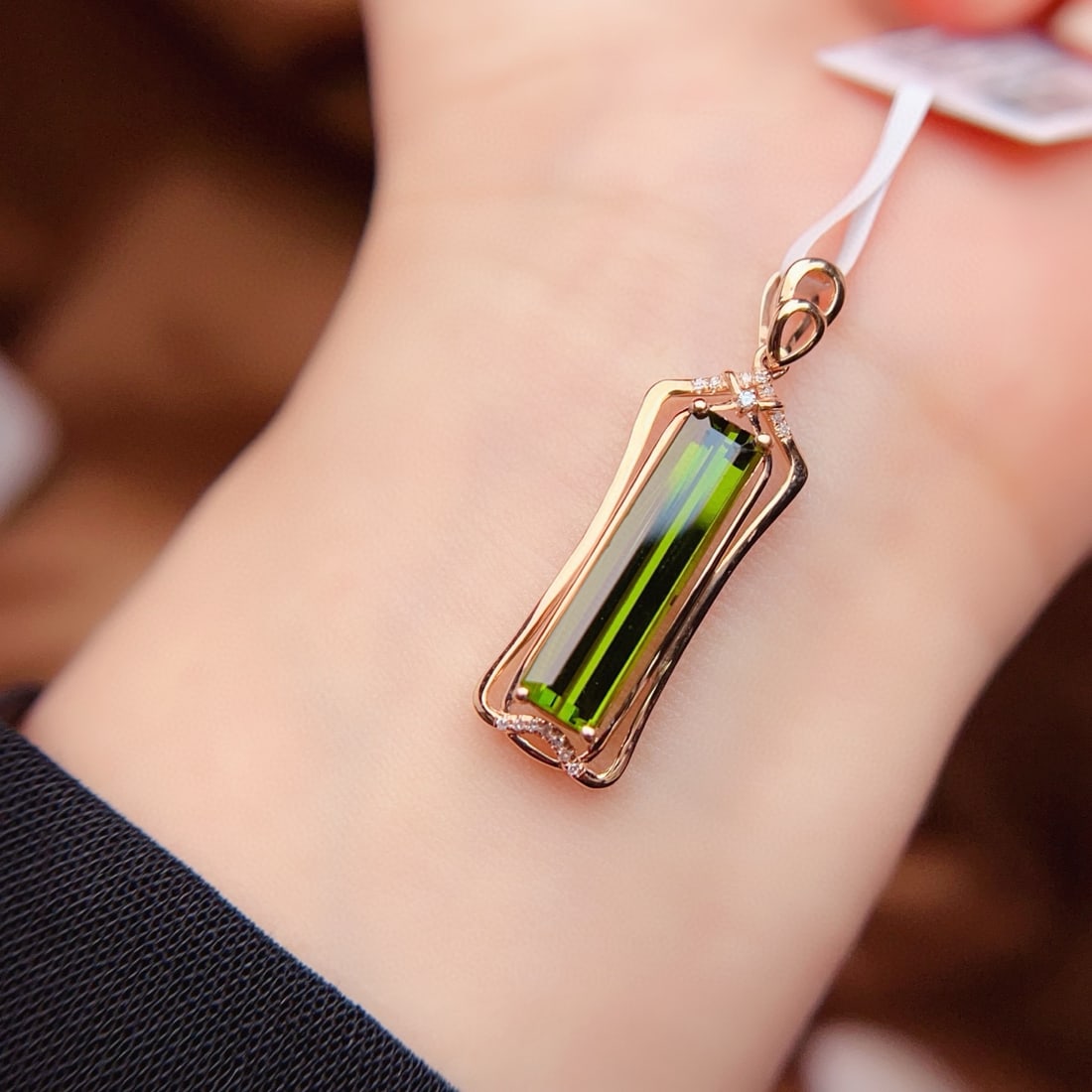 14k Gold 4.68 Ct Natural Tourmaline & Diamond Pendant( Without Chain ) - 5