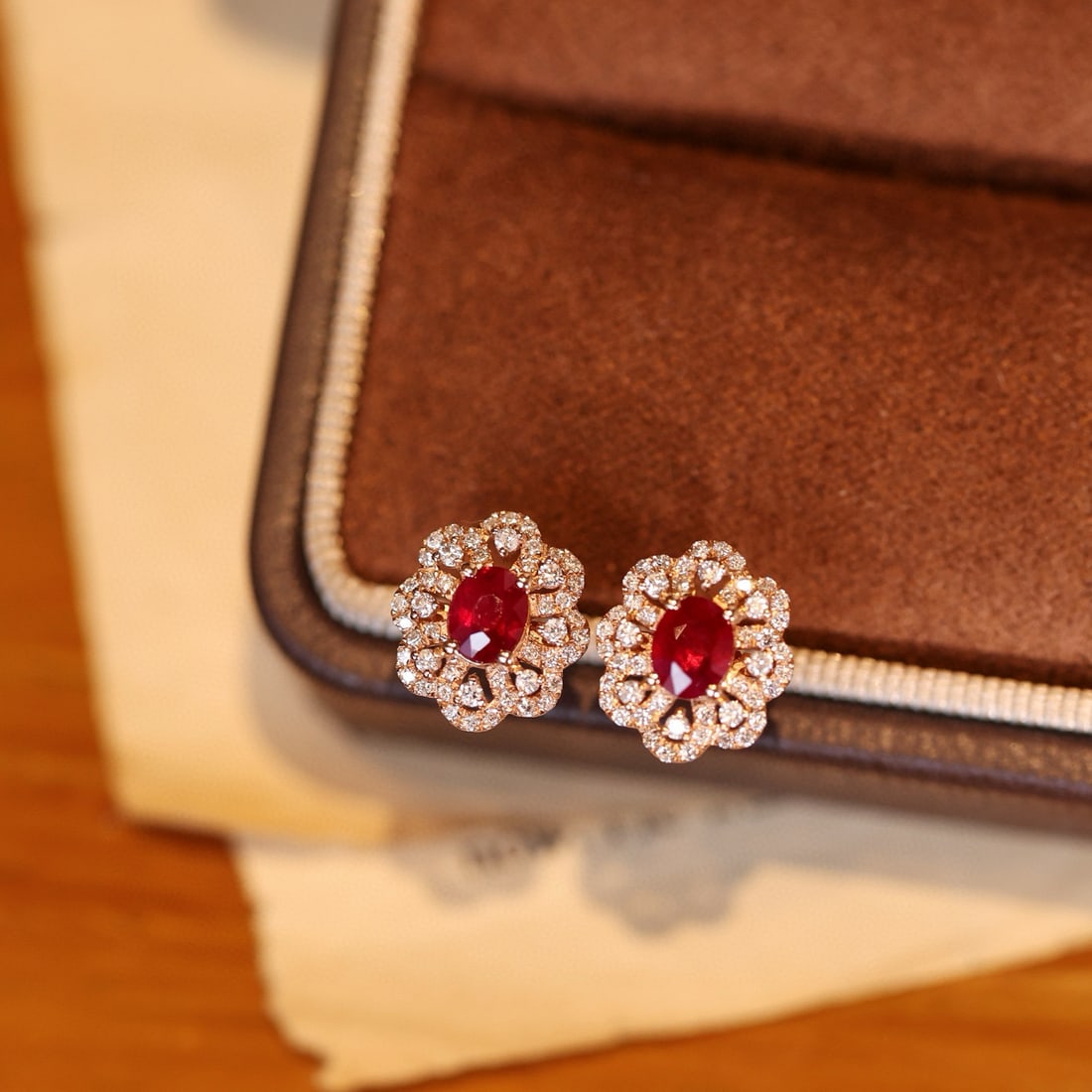 14k Gold 1.25 Ctw Natural Ruby & Diamond Earrings - 6