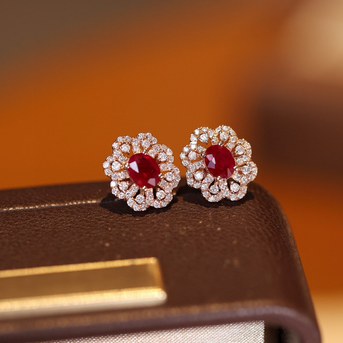 14k Gold 1.25 Ctw Natural Ruby & Diamond Earrings - 7