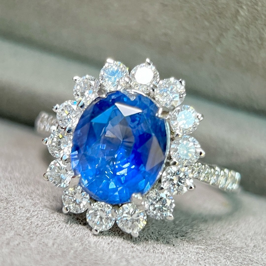 14k Gold 3.48 Ctw Natural Sapphire & Lab Grown Diamond Ring - 2