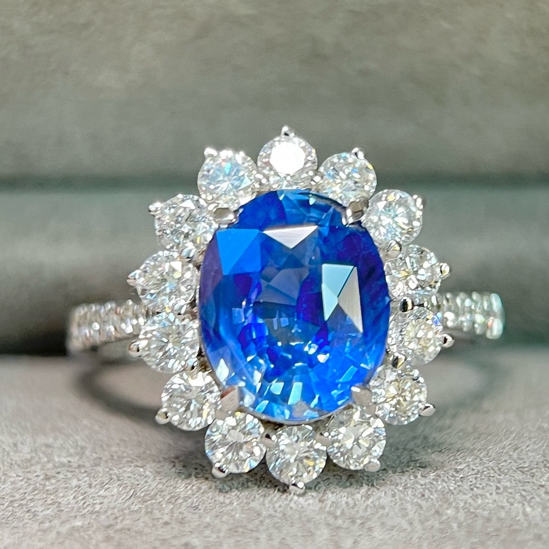 14k Gold 3.48 Ctw Natural Sapphire & Lab Grown Diamond Ring - 3